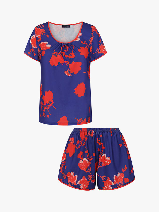 HotSquash Floral Print Shorts Pyjama Set, Blue/Red