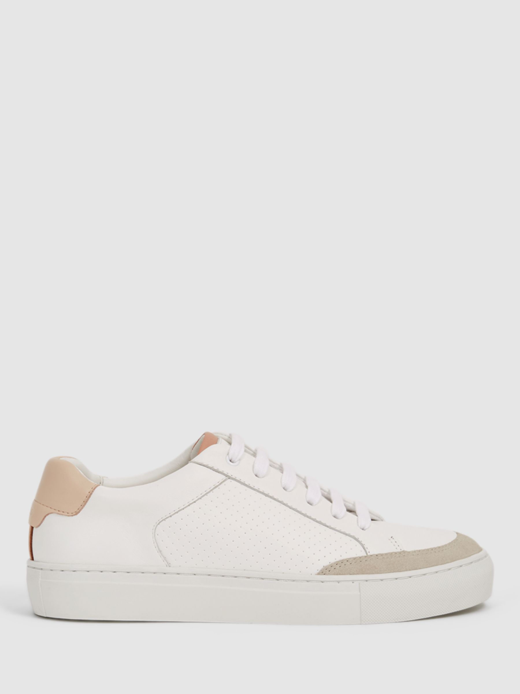 Reiss Ashley Leather and Suede Low Top Trainers, White/Mineral at John ...