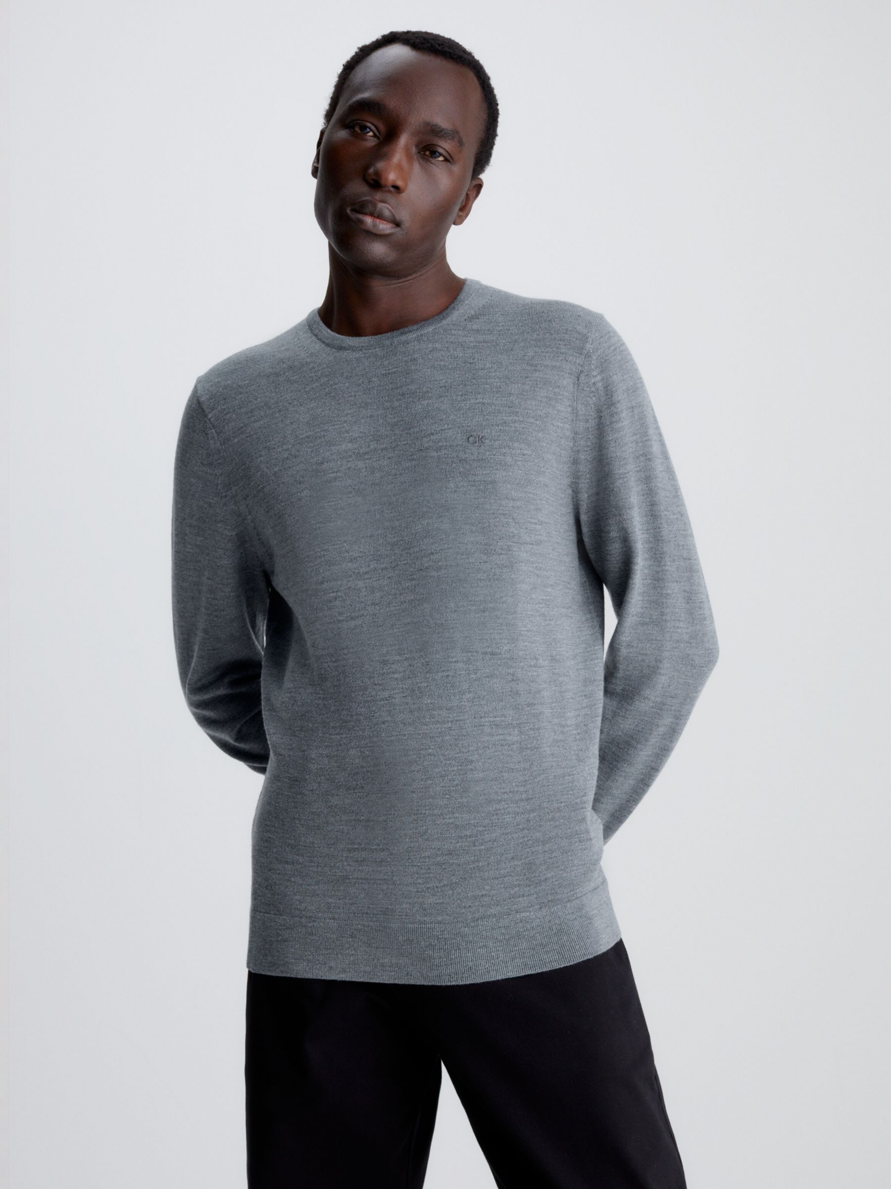 Calvin Klein Merino Wool Jumper, Mid Grey Heather at John Lewis & Partners