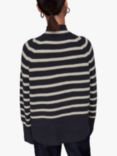 Whistles Stripe Funnel Neck Wool Blend Jumper, Navy/Cream