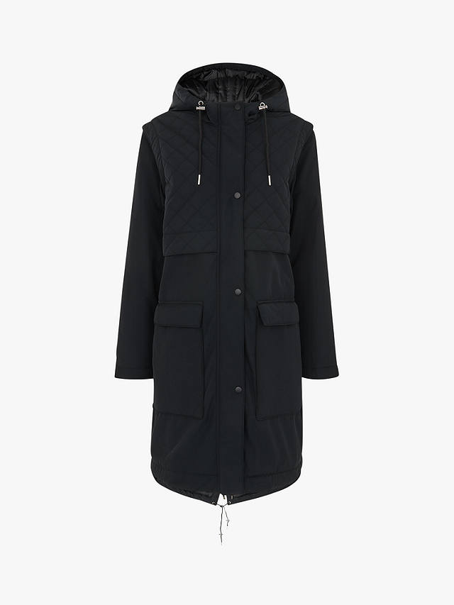 Whistles Nora Hooded Quilted Parka, Black at John Lewis & Partners