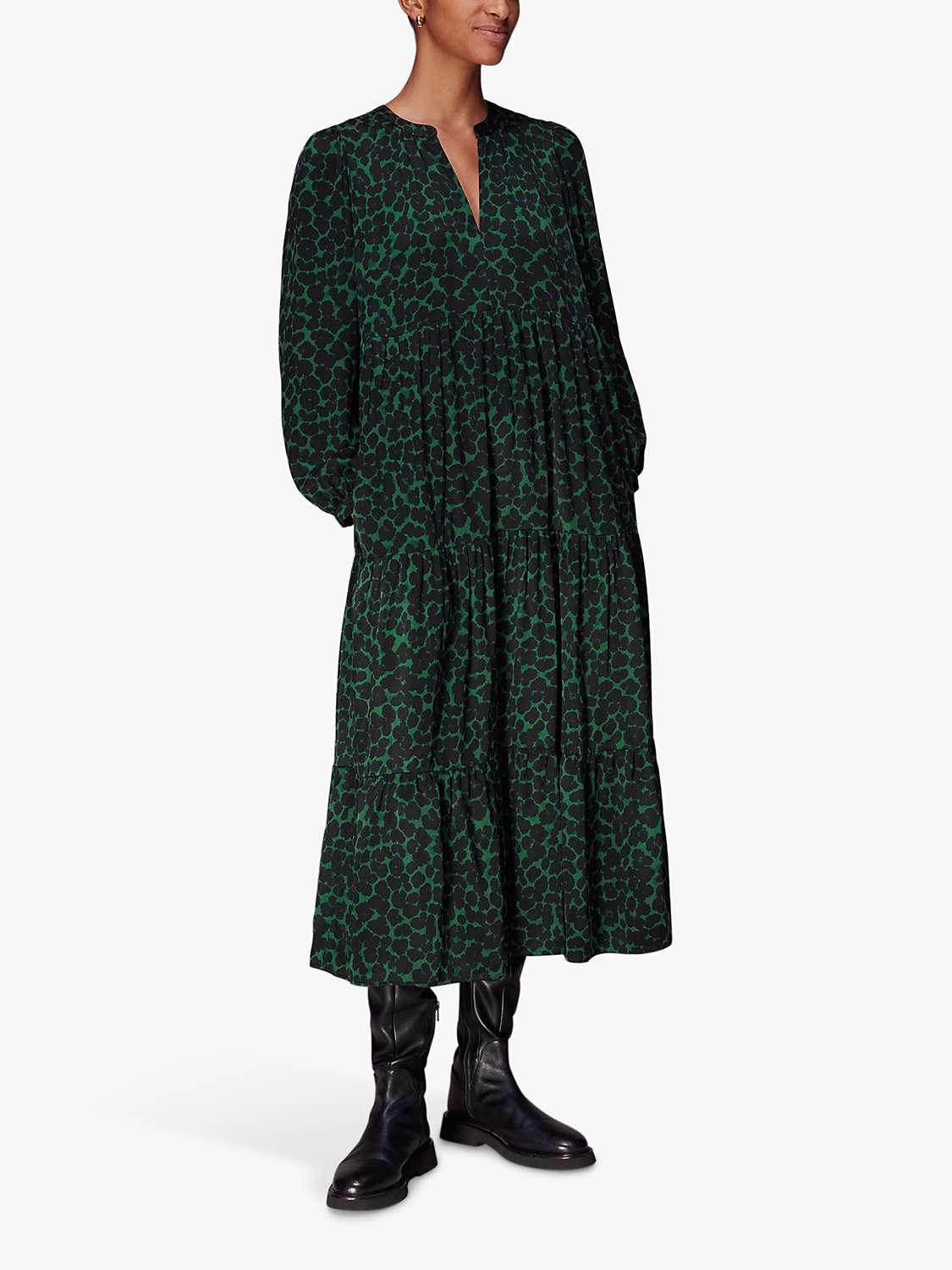 Buy Whistles Smudge Animal Print Trapeze Midi Dress, Green/Multi Online at johnlewis.com