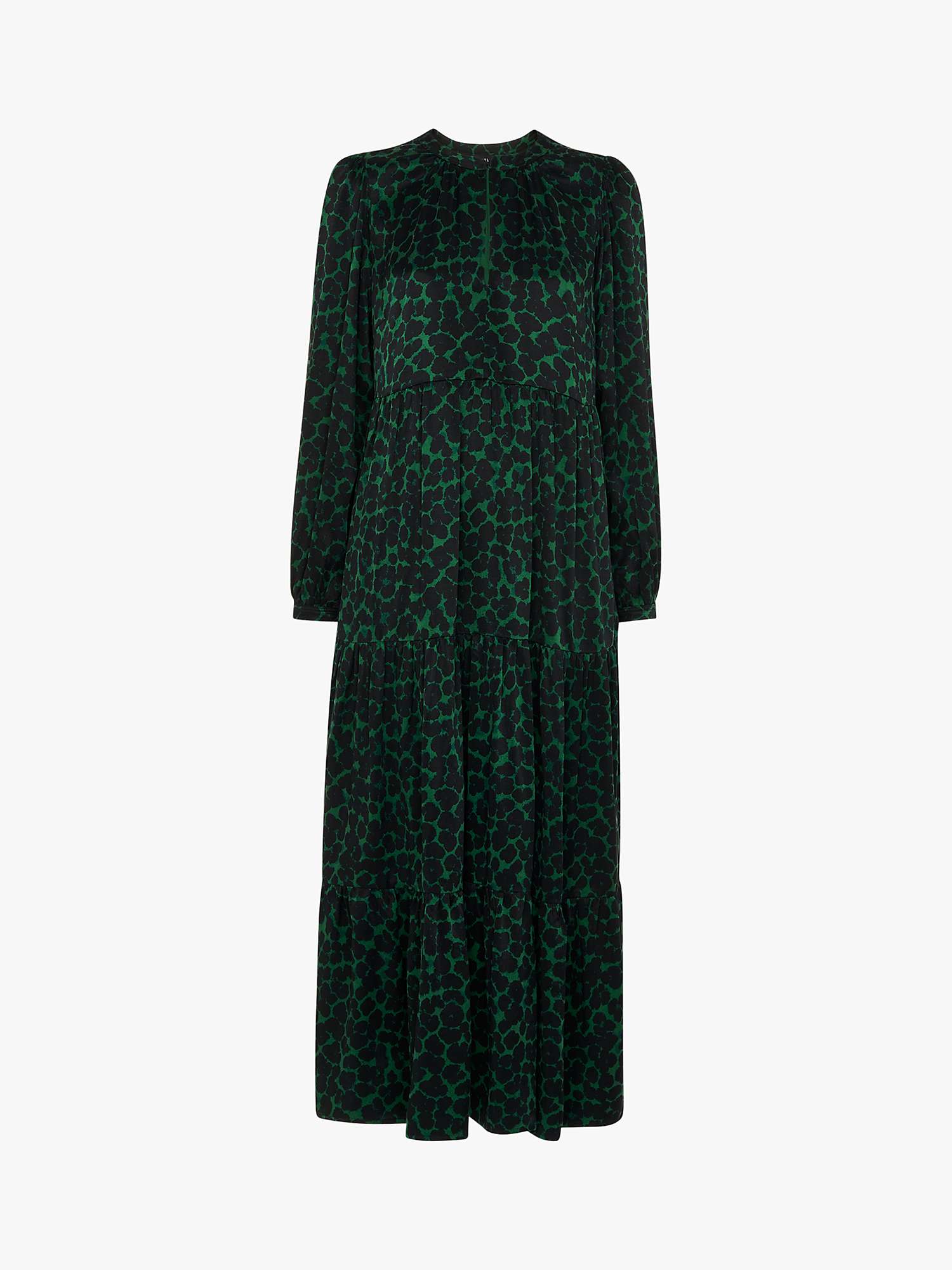 Buy Whistles Smudge Animal Print Trapeze Midi Dress, Green/Multi Online at johnlewis.com