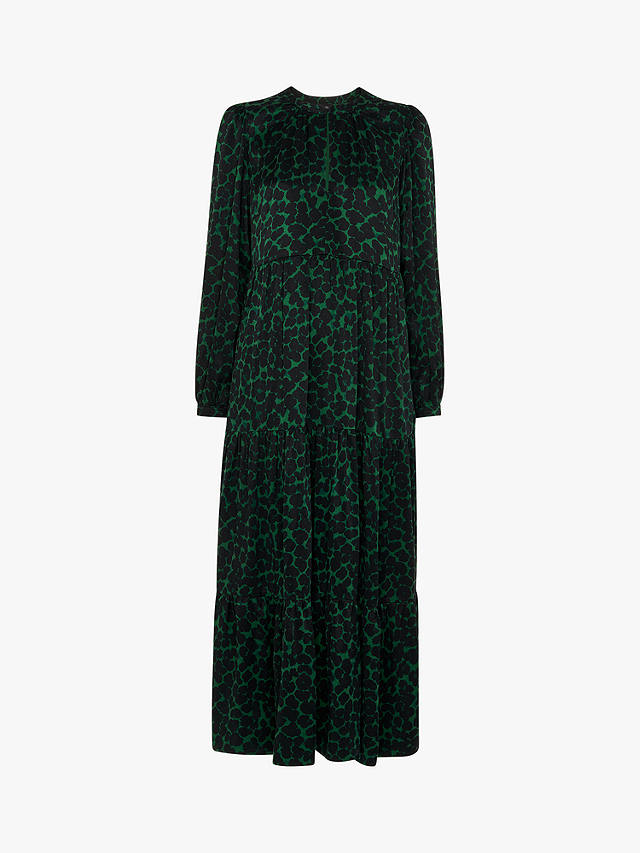 Whistles Smudge Animal Print Trapeze Midi Dress, Green/Multi