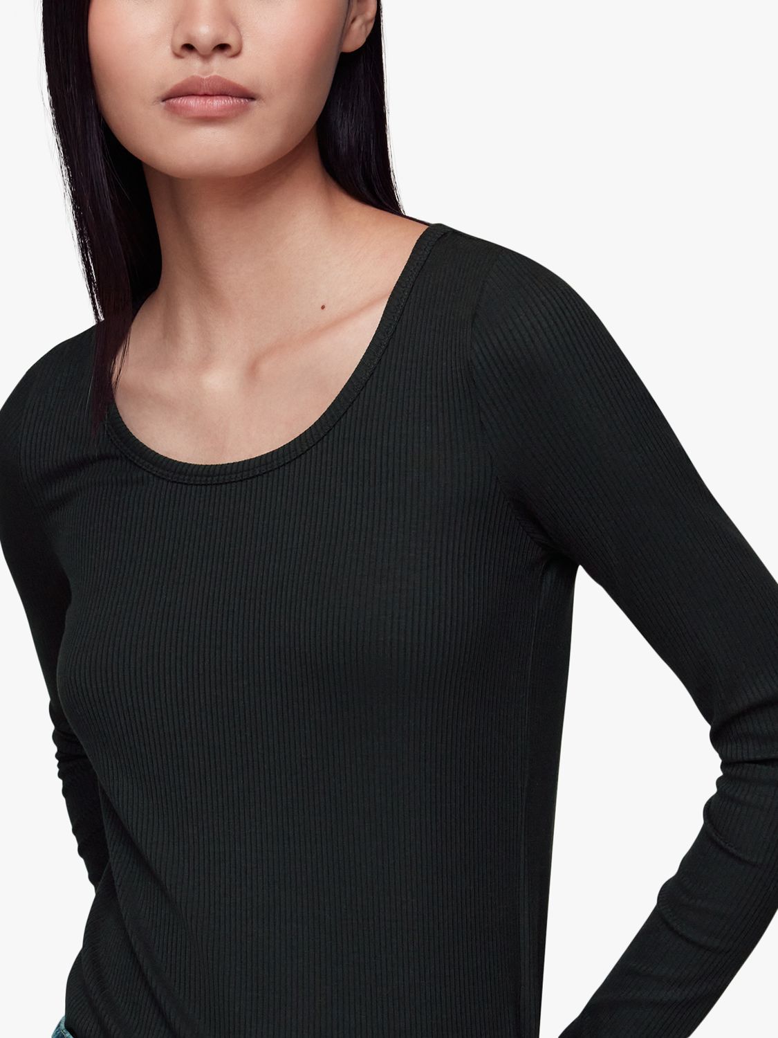 Whistles Ribbed Scoop Neck Top, Black at John Lewis & Partners