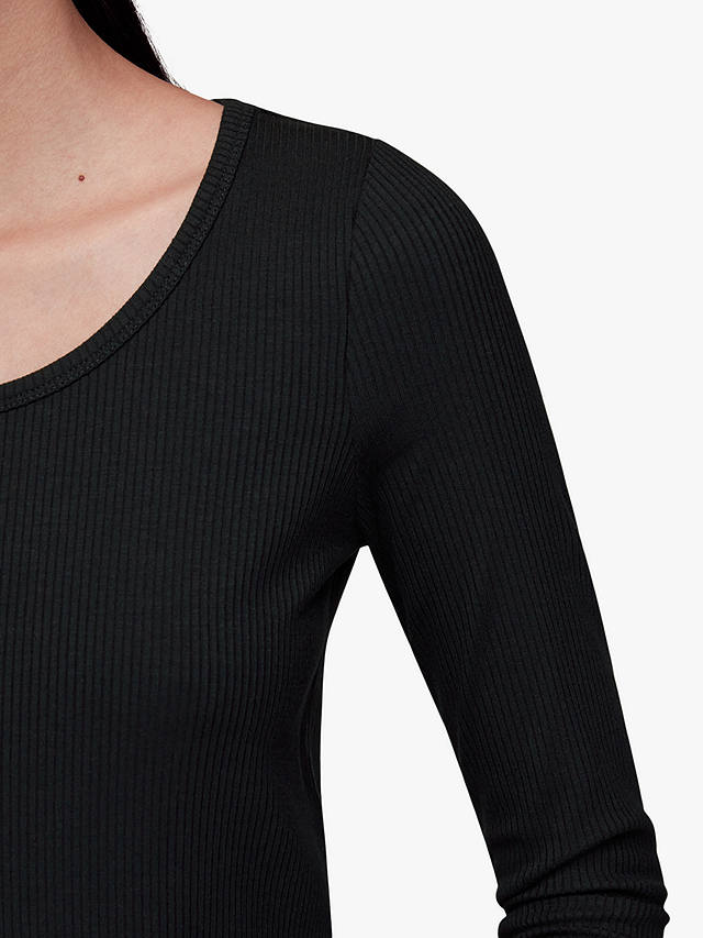 Whistles Ribbed Scoop Neck Top, Black