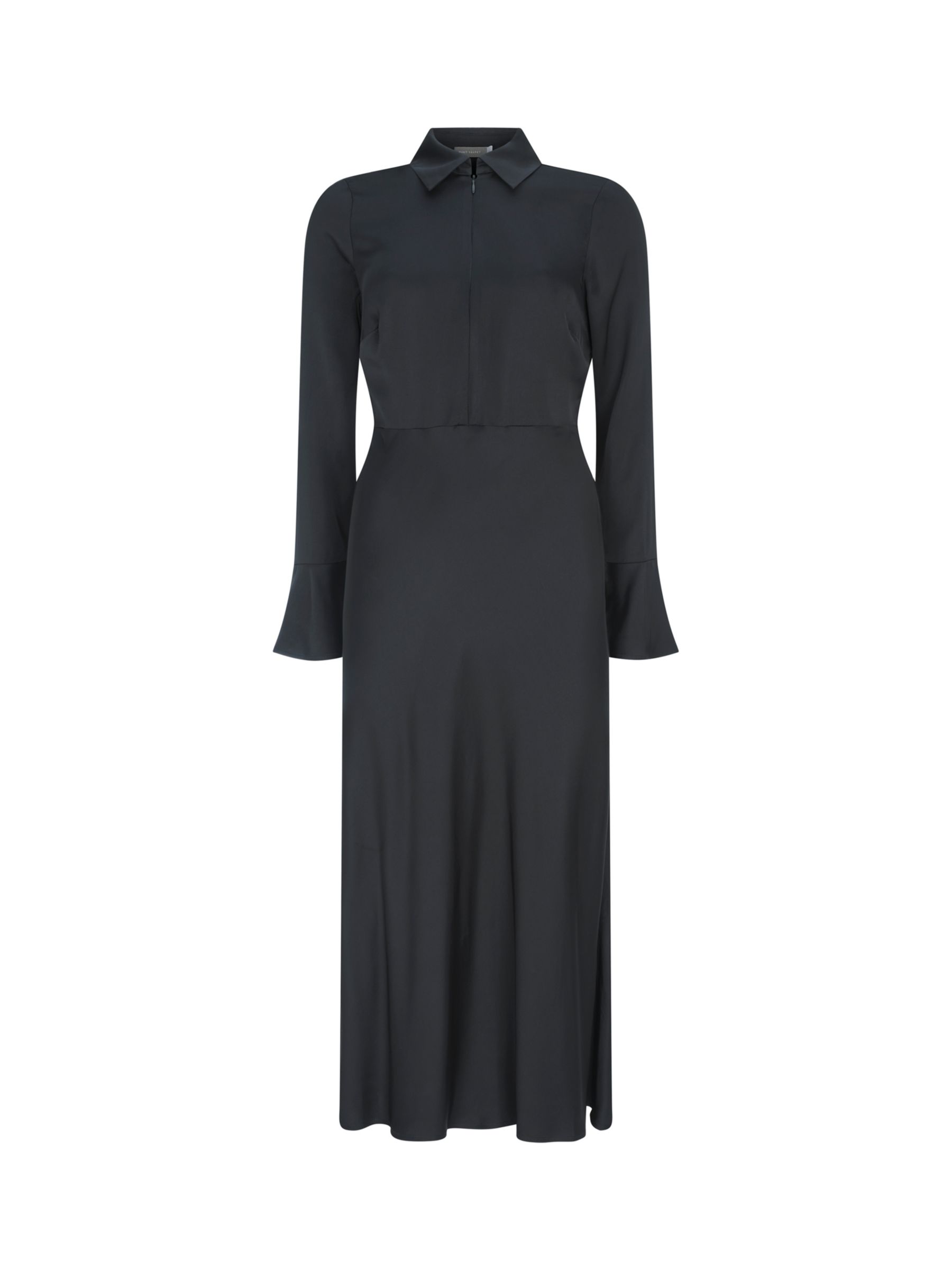 Mint Velvet Fluted Midi Shirt Dress, Black, 6