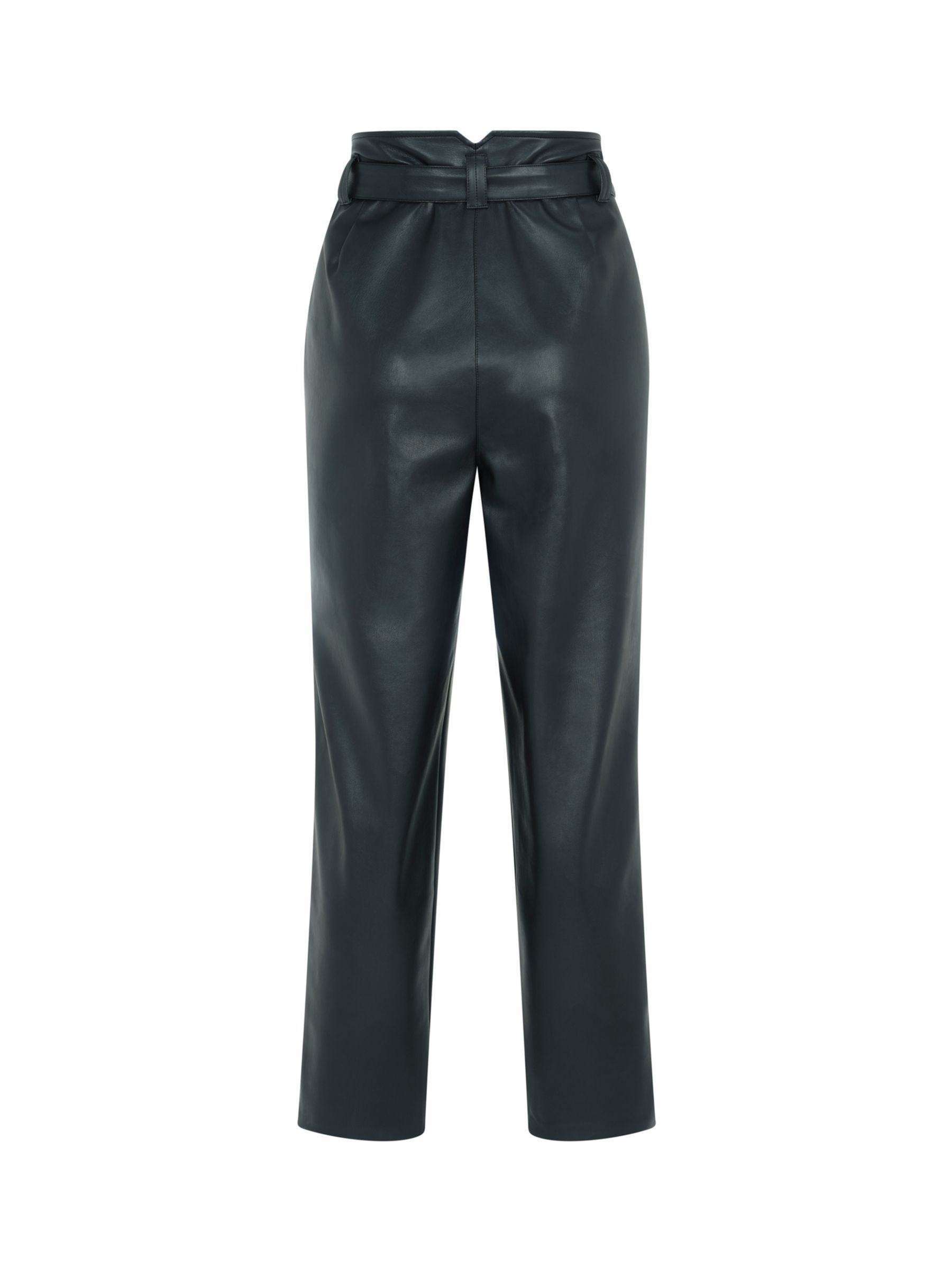 Mint Velvet Faux Leather Belted Trousers, Black, 6S