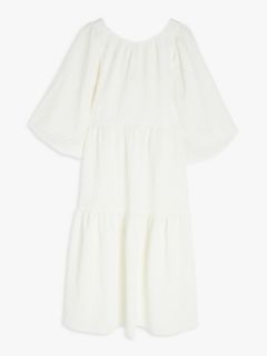 Kin Jacquard Puff Sleeve Midi Dress, White, 6