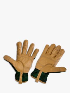 Spear & Jackson Botanical Print Leather Gardening Gloves, Brown/Green, S