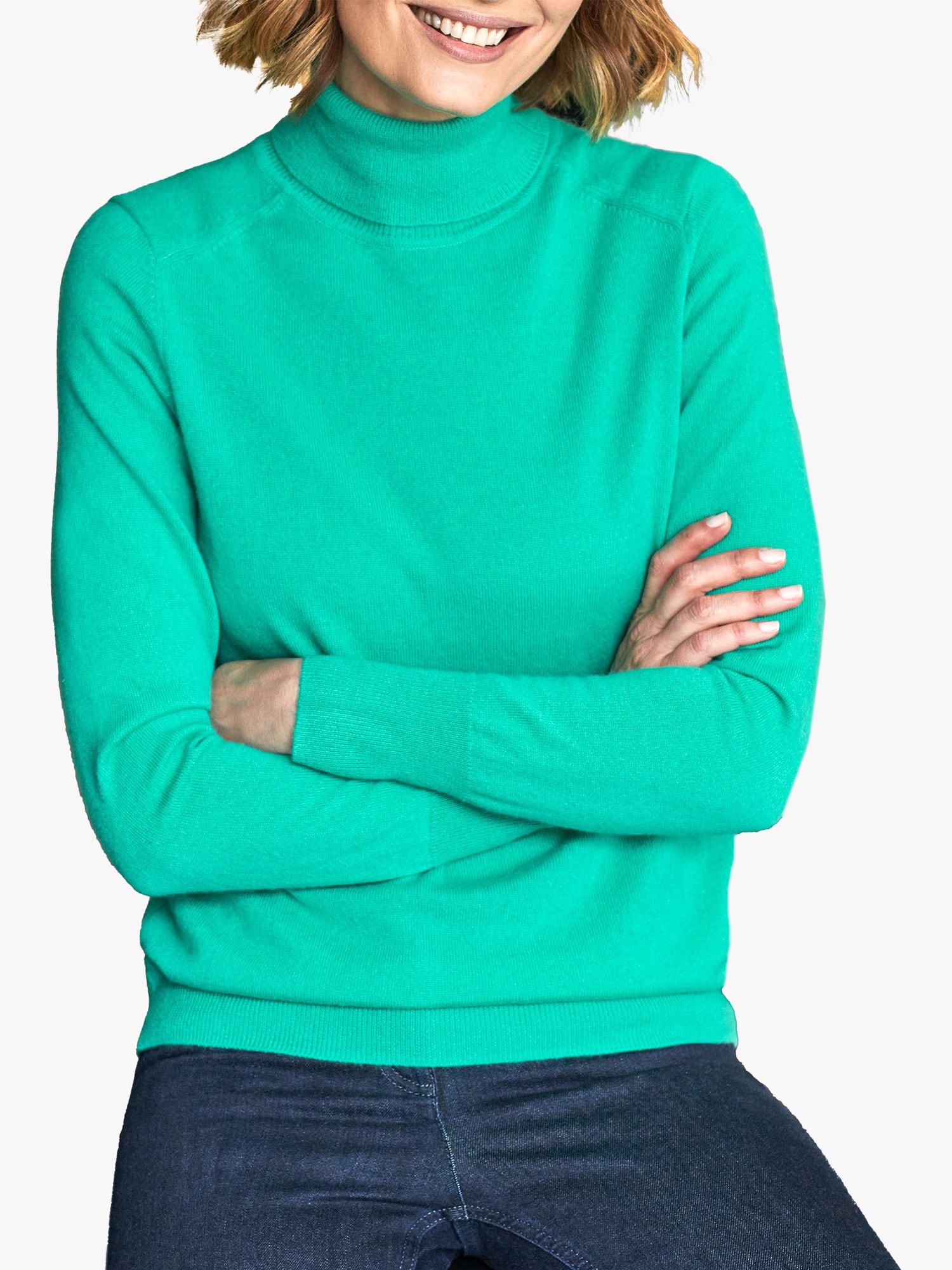 Pure Collection Roll Neck Cashmere Jumper, Jade, 8
