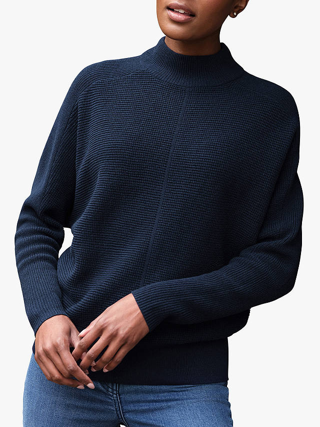Pure Collection Dolman High Neck Cashmere Jumper, French Navy