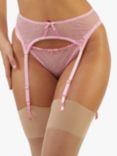 Playful Promises Nico Dotty Sheer Mesh Suspender Belt, Pink