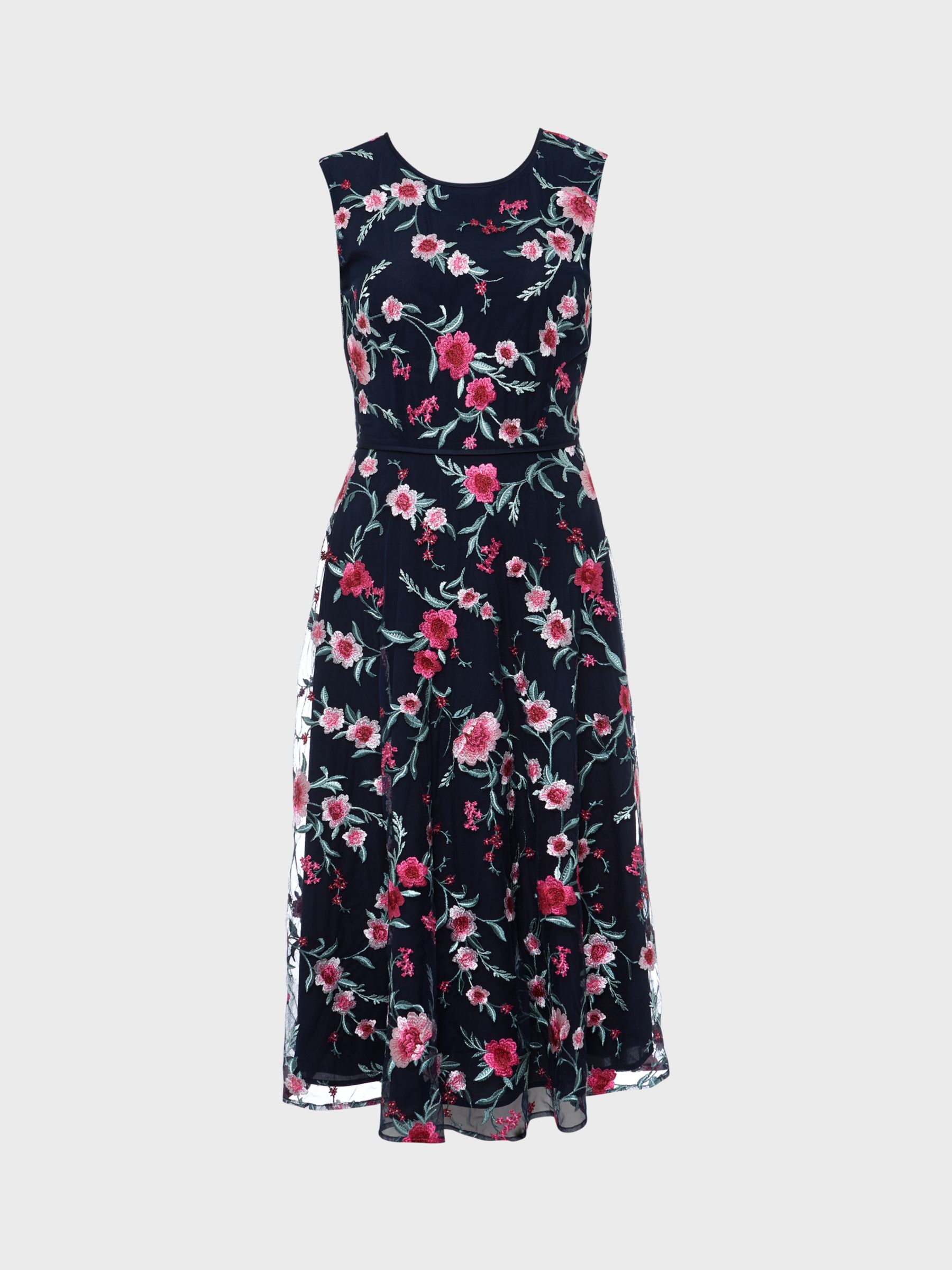 Hobbs Rosella Floral Print Midi Dress, Navy/Pink at John Lewis & Partners