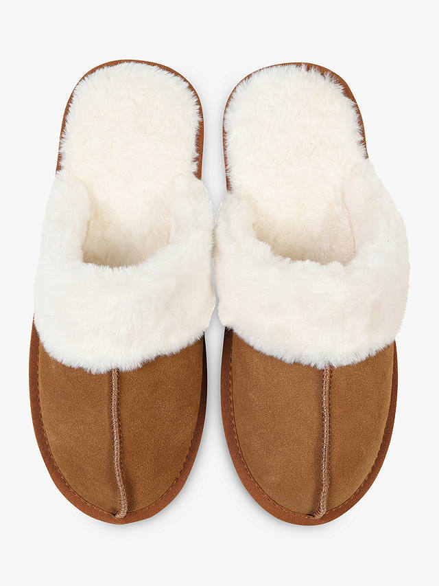 HotSquash Suede and Leather Slip-On Slippers, Praline Brown