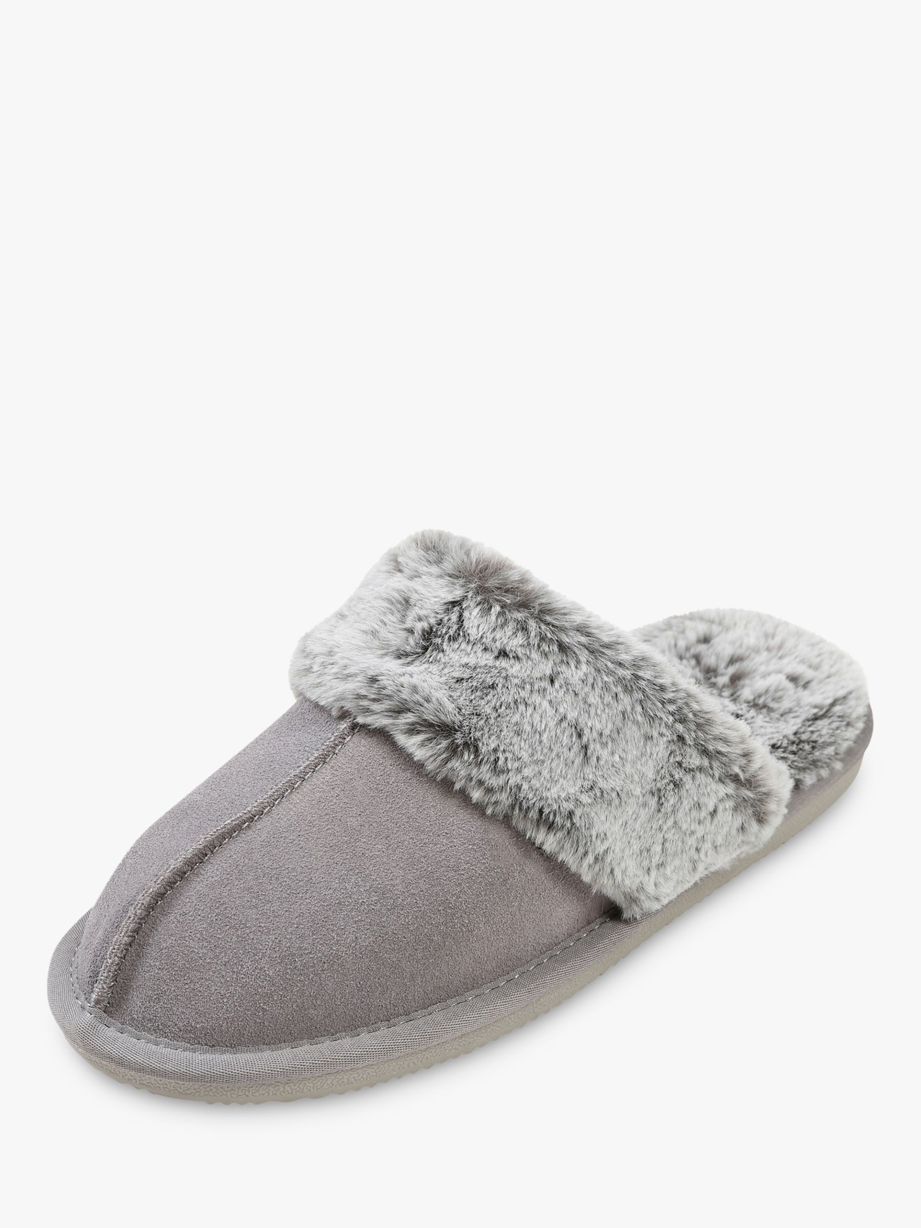 HotSquash Suede and Leather Slip-On Slippers, Silver Grey at John Lewis ...