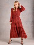 Ro&Zo Leopard Print Pintuck Midi Dress, Red