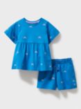 Crew Clothing Kids' Rainbow Cotton Top & Shorts Set, Bright Blue