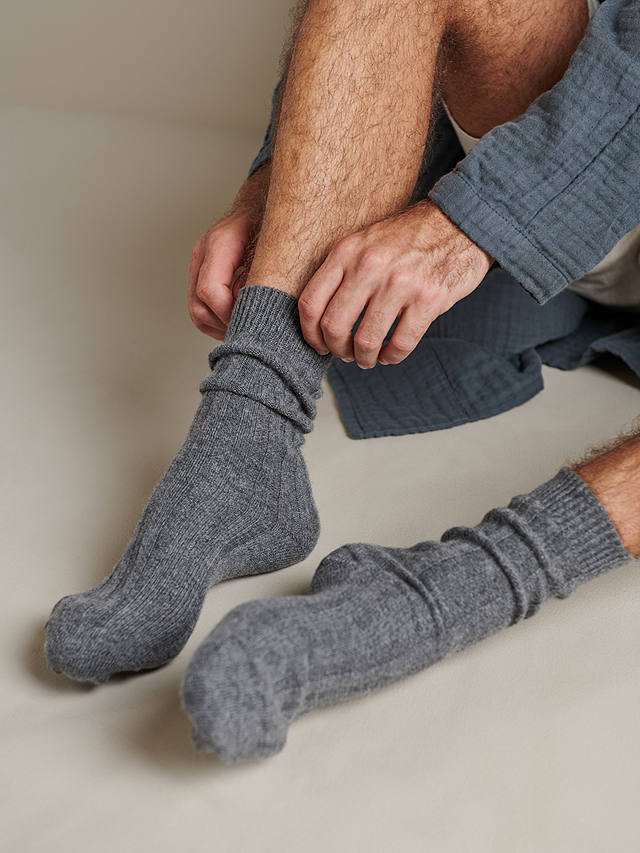 Bedfolk Ribbed Cashmere Socks, Slate at John Lewis & Partners