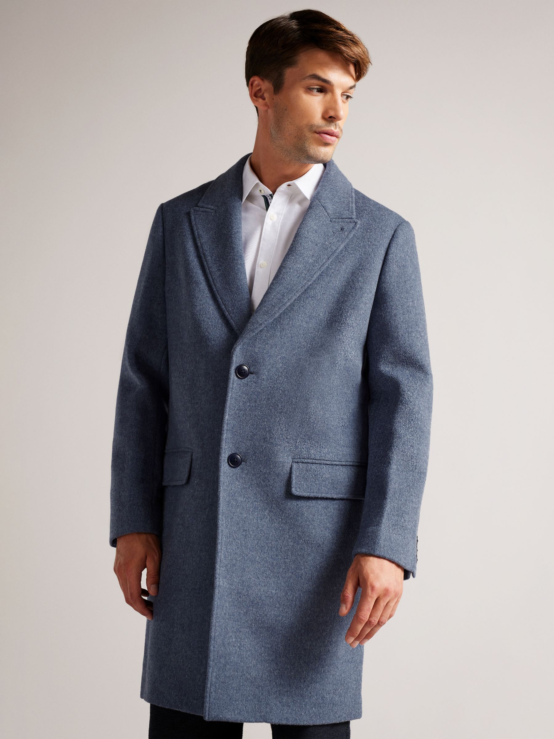 Ted Baker Raydon Wool Single Breasted Coat, Mid Blue at John Lewis ...