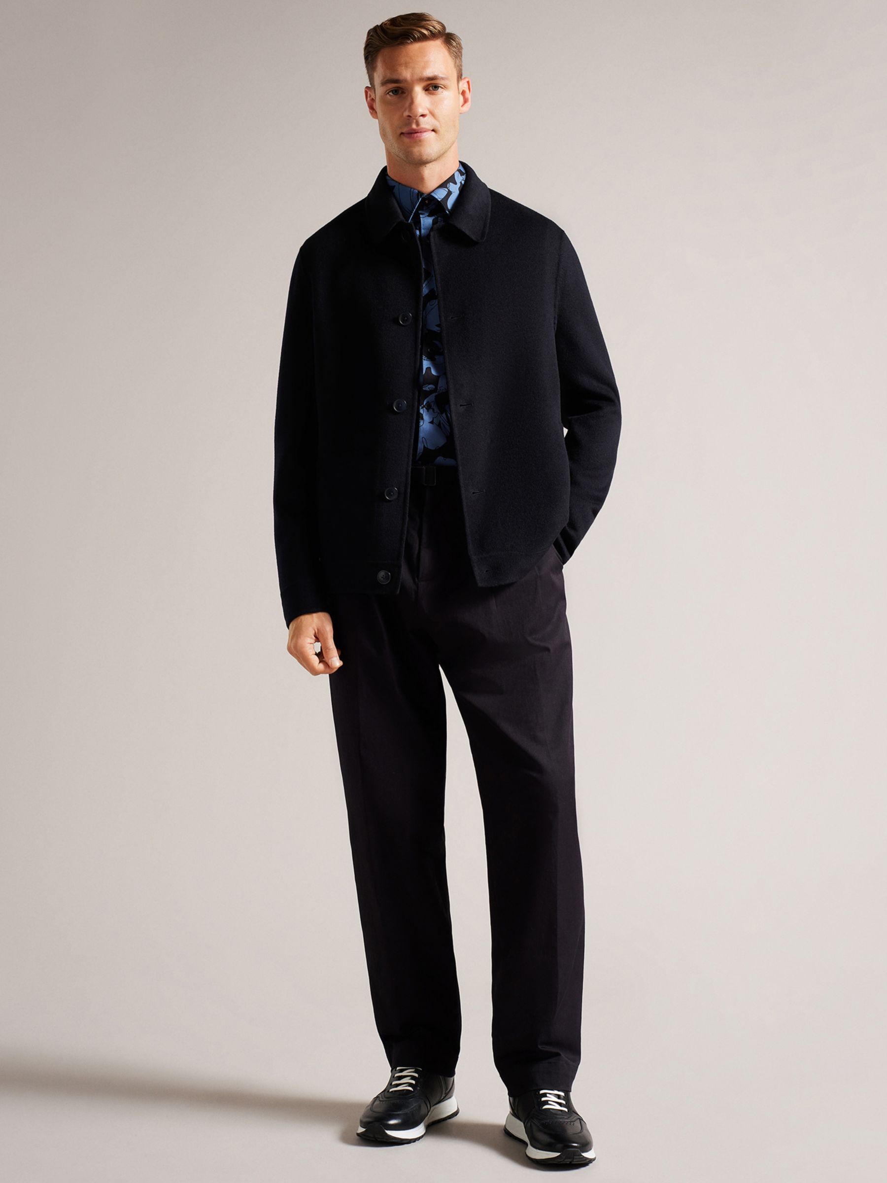 Ted Baker Sharpow Wool Collared Jacket, Navy at John Lewis & Partners