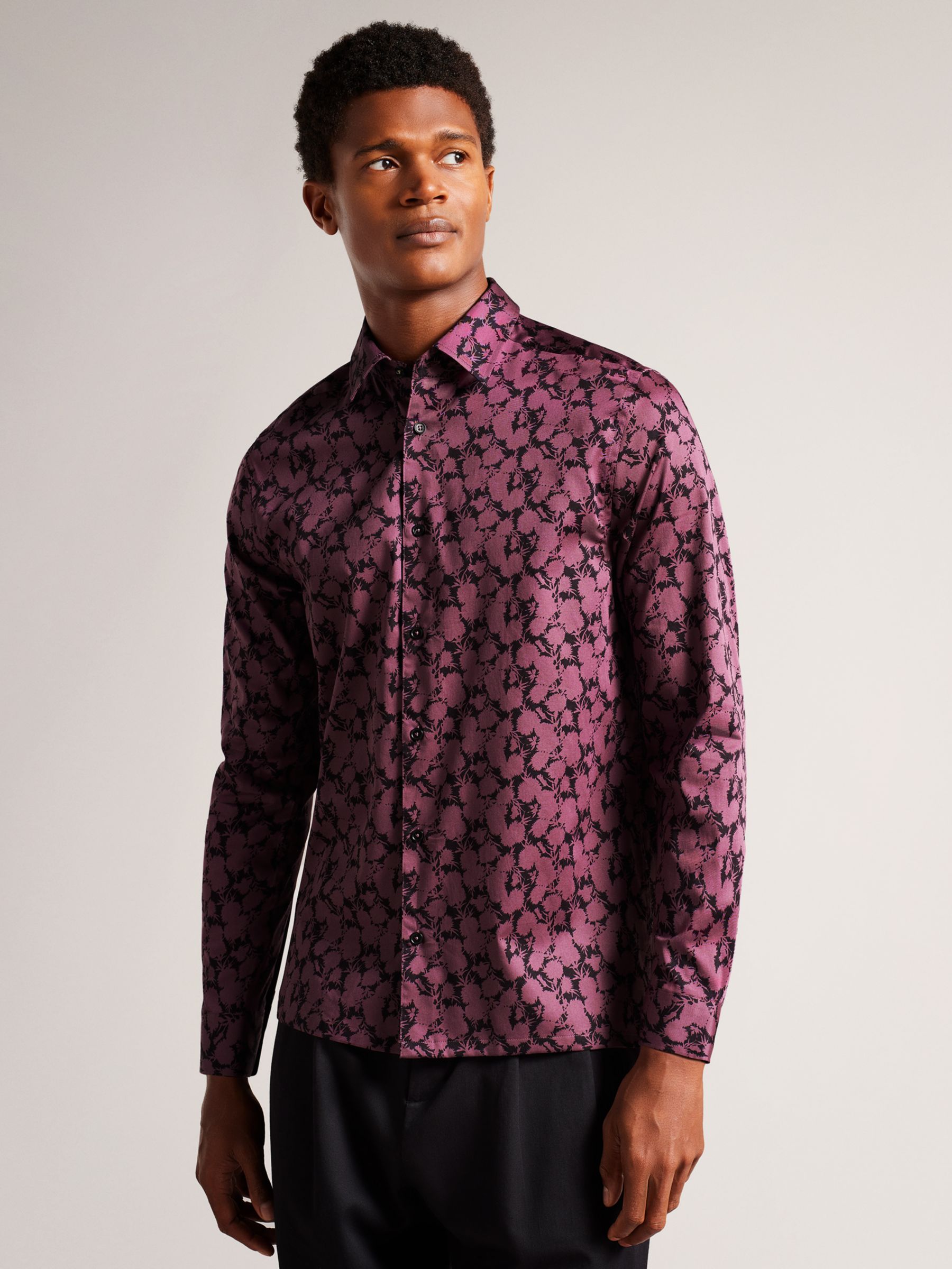 Ted Baker Comlee Floral Print Shirt, Maroon at John Lewis & Partners
