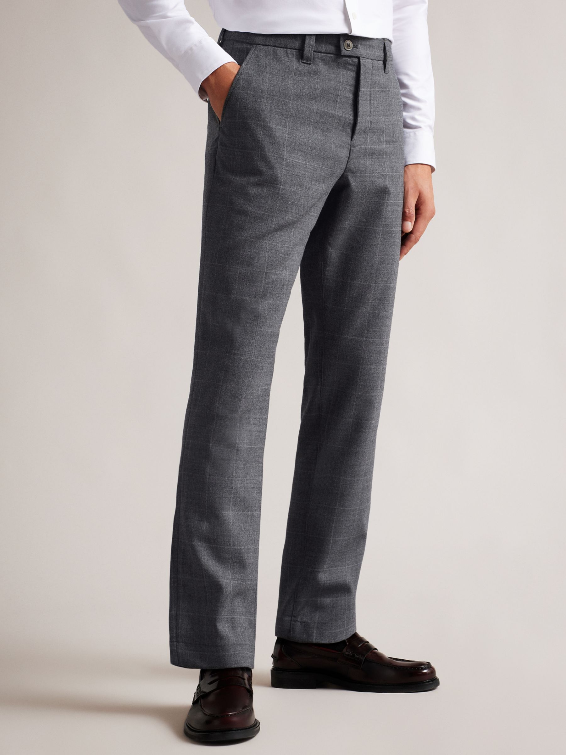 Ted Baker Jommial Pleat Front Tapered Leg Check Wool Blend Trousers, Black  at John Lewis & Partners