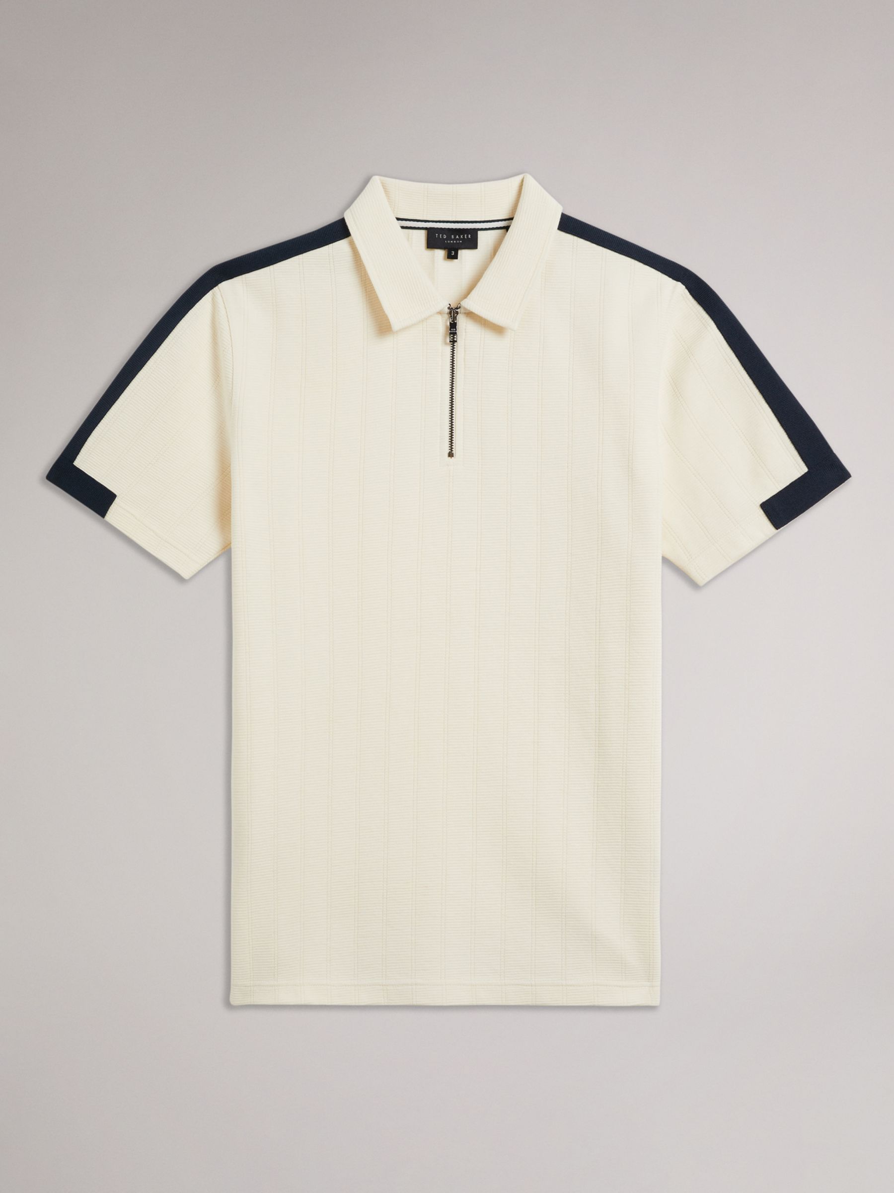 Ted Baker Abloom Short Sleeve Zip Polo Top, Cream, XXL