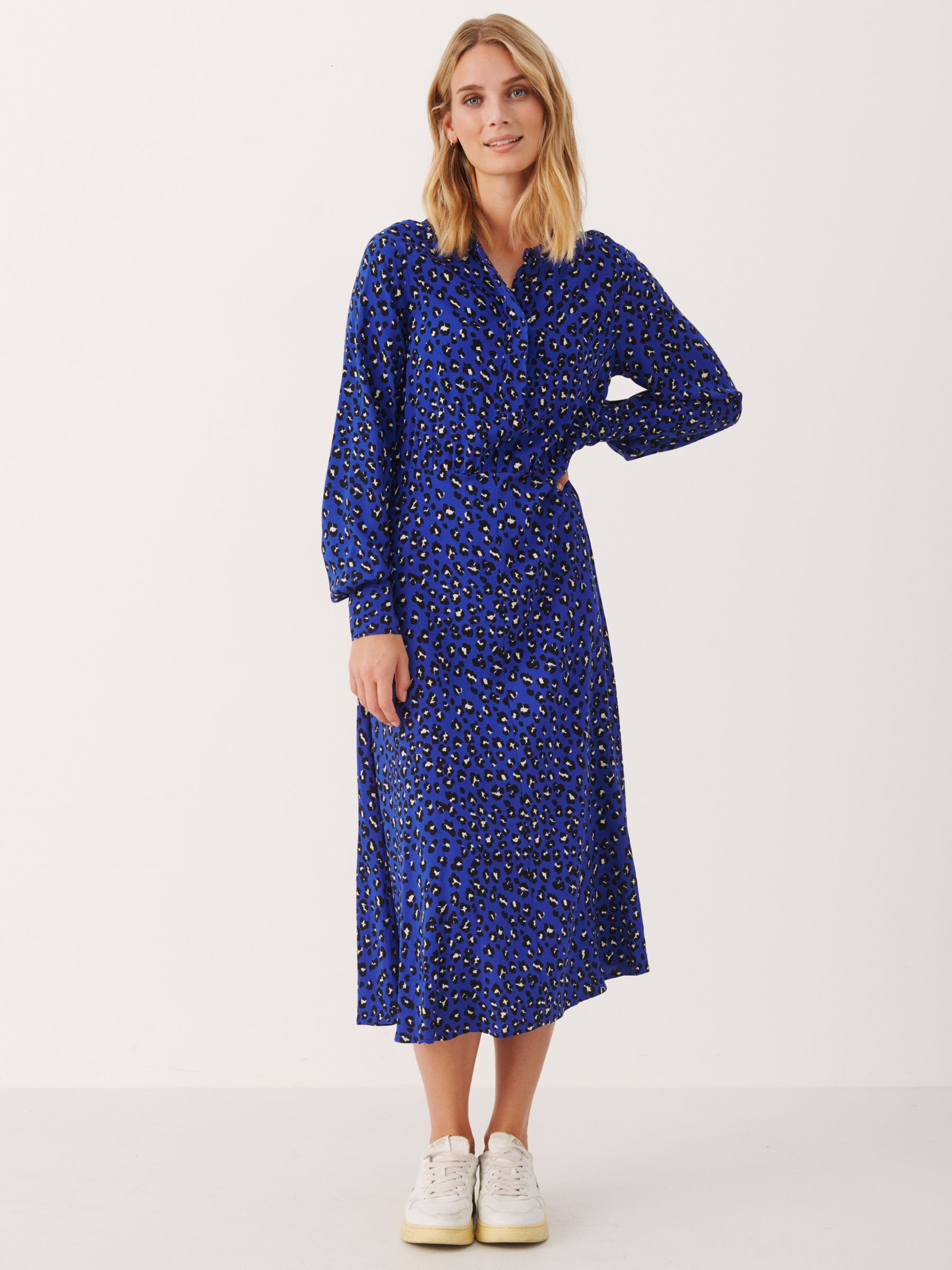Part Two Viona Fitted Maxi Long Sleeve Dress, Blue/Multi at John Lewis ...