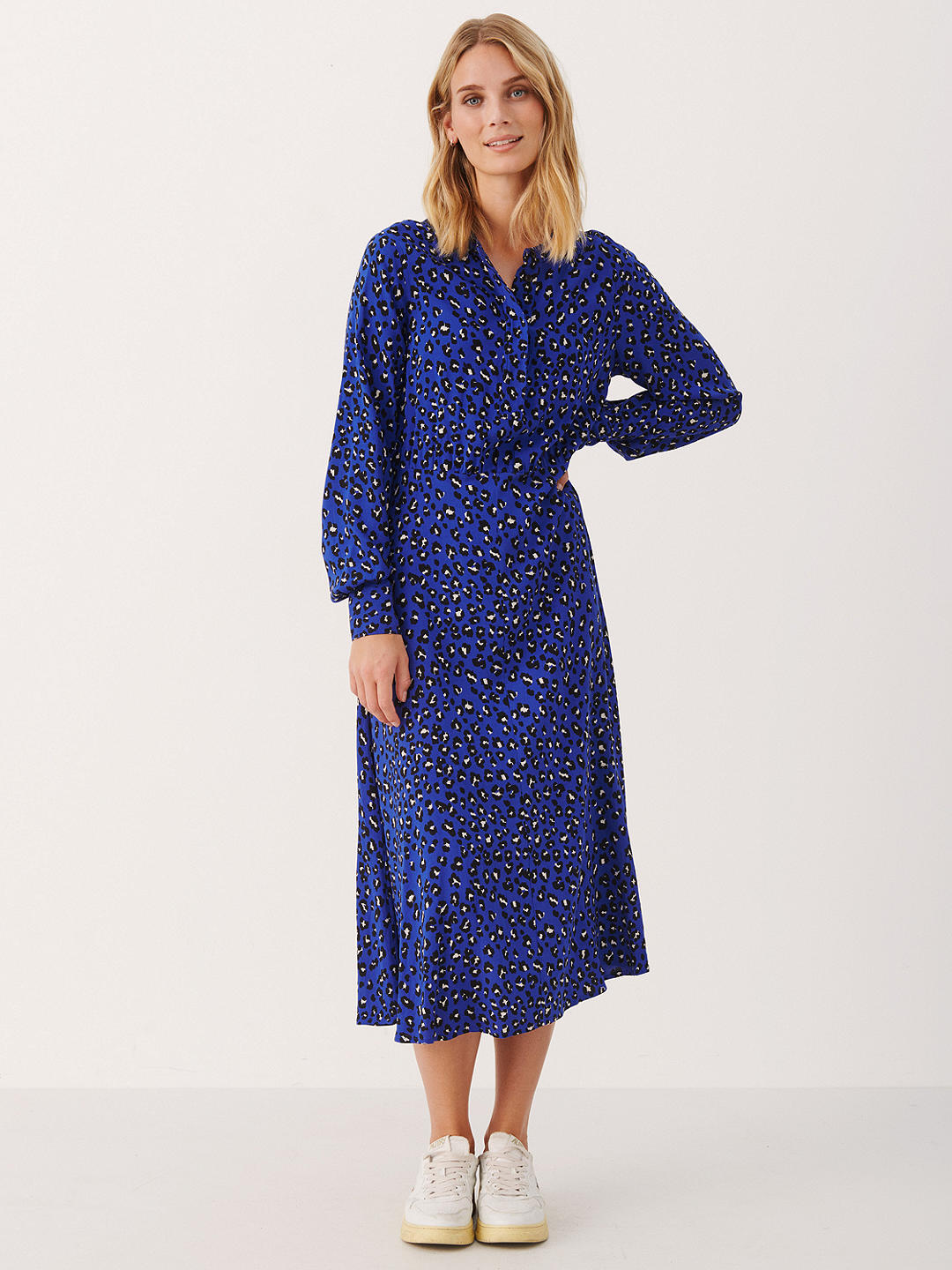 Part Two Viona Fitted Maxi Long Sleeve Dress, Blue/Multi
