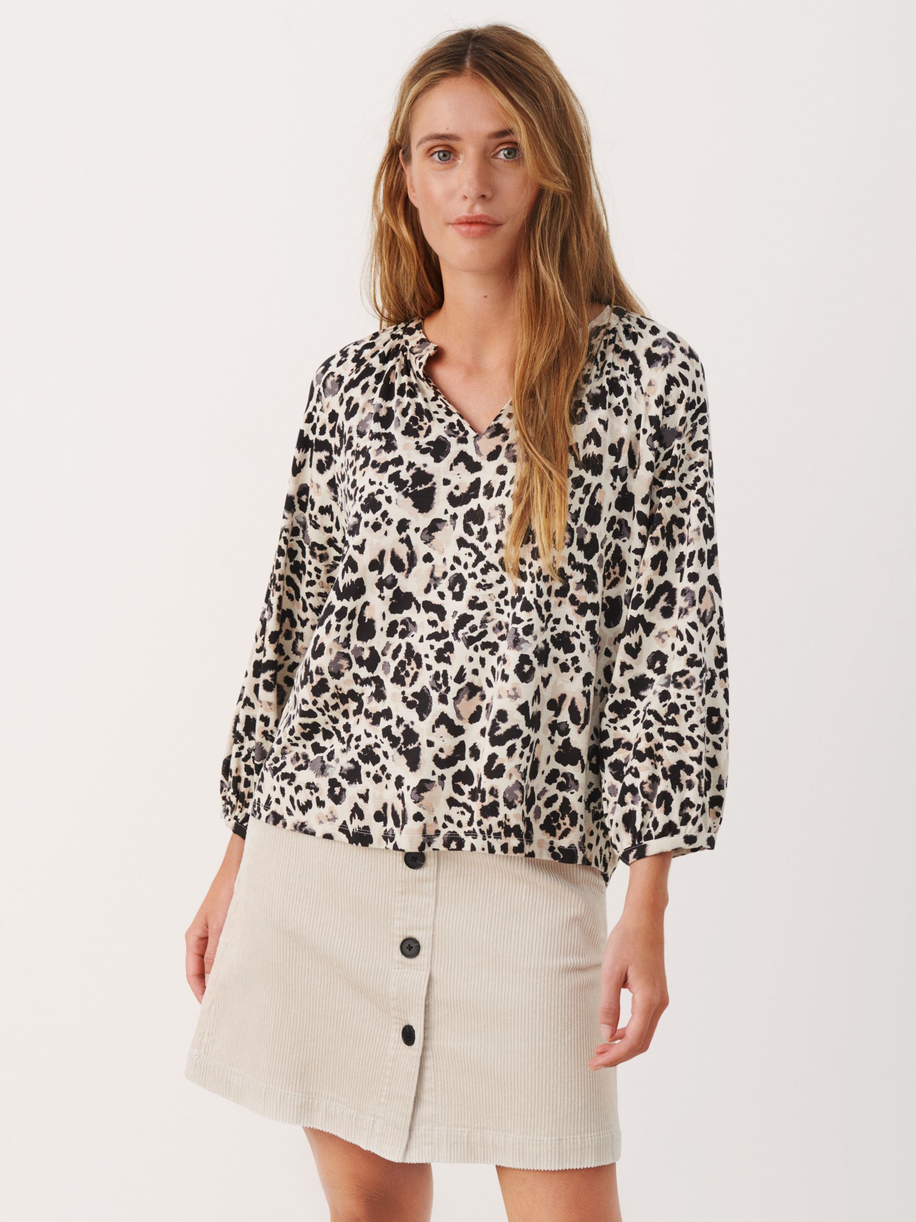 Part Two Milea Relaxed Fit Blouse, Neutral Leo Print at John Lewis ...
