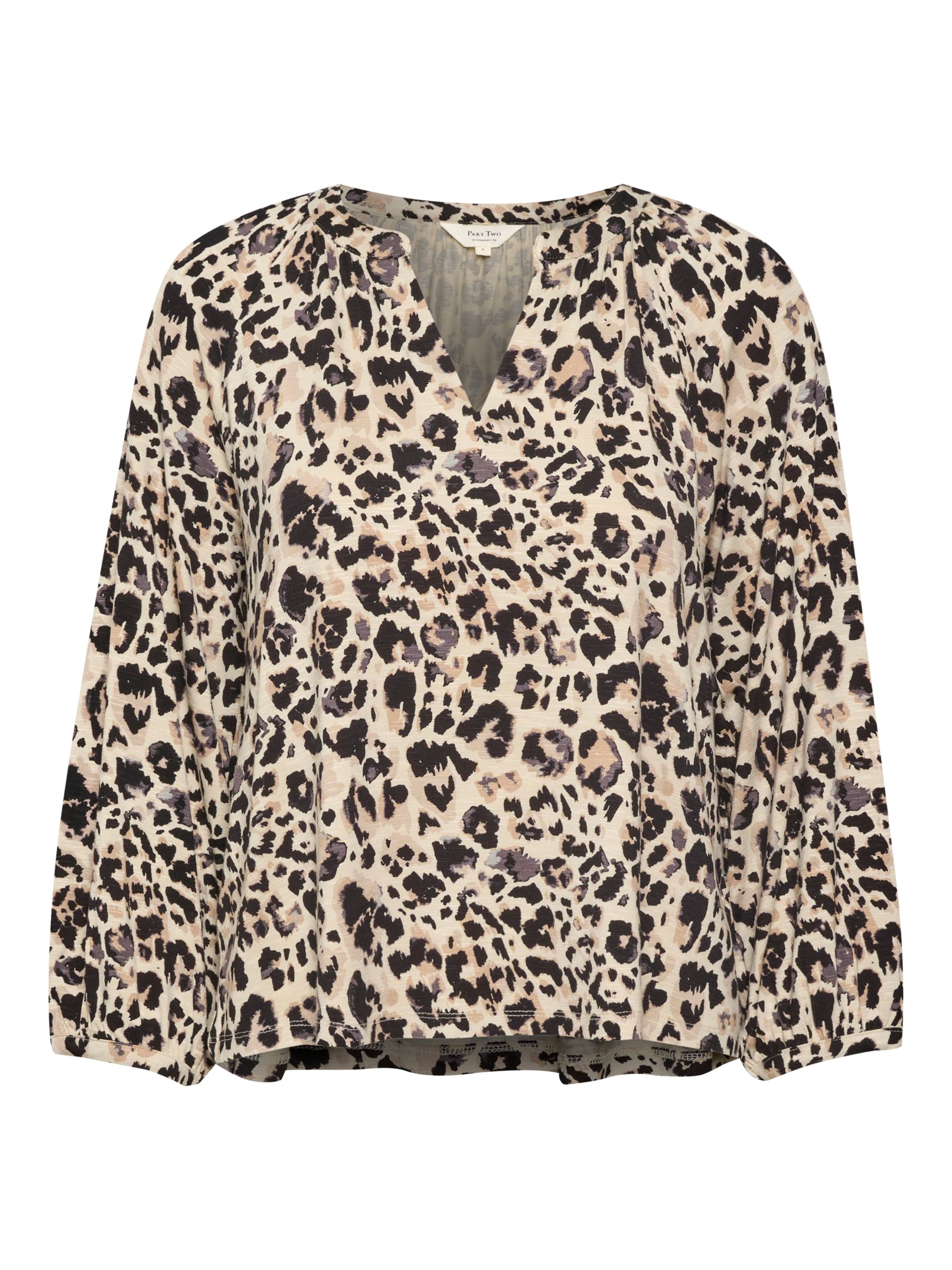 Part Two Milea Relaxed Fit Blouse, Neutral Leo Print at John Lewis ...