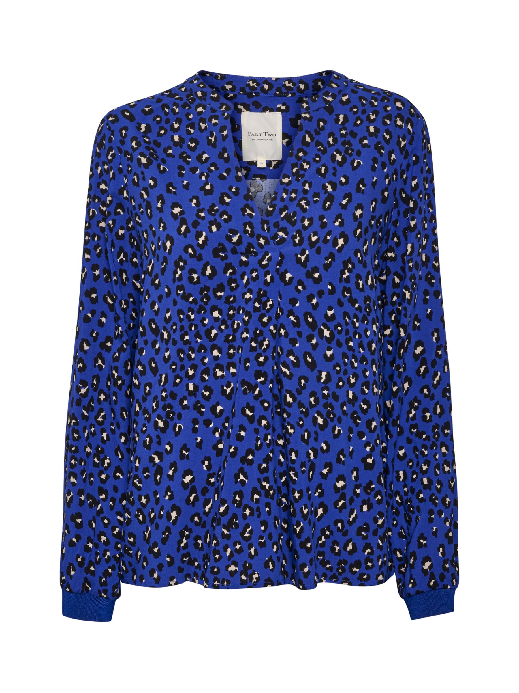 Part Two Tonnie Relaxed Fitted Blouse, Blue Leo Print at John Lewis ...