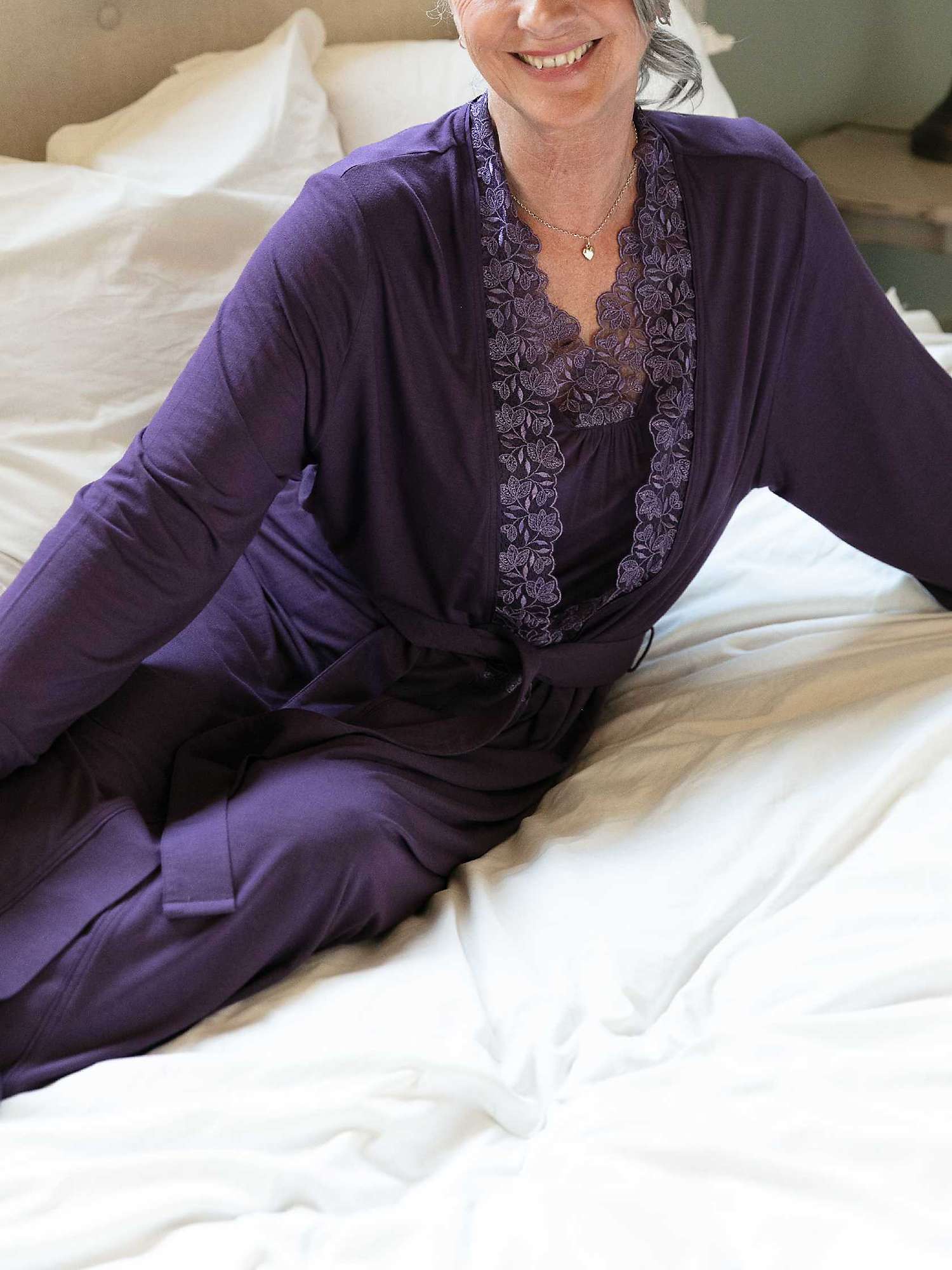 Buy Nora Rose by Cyberjammies Maeve Lace Detail Jersey Knit Dressing Gown, Purple Online at johnlewis.com