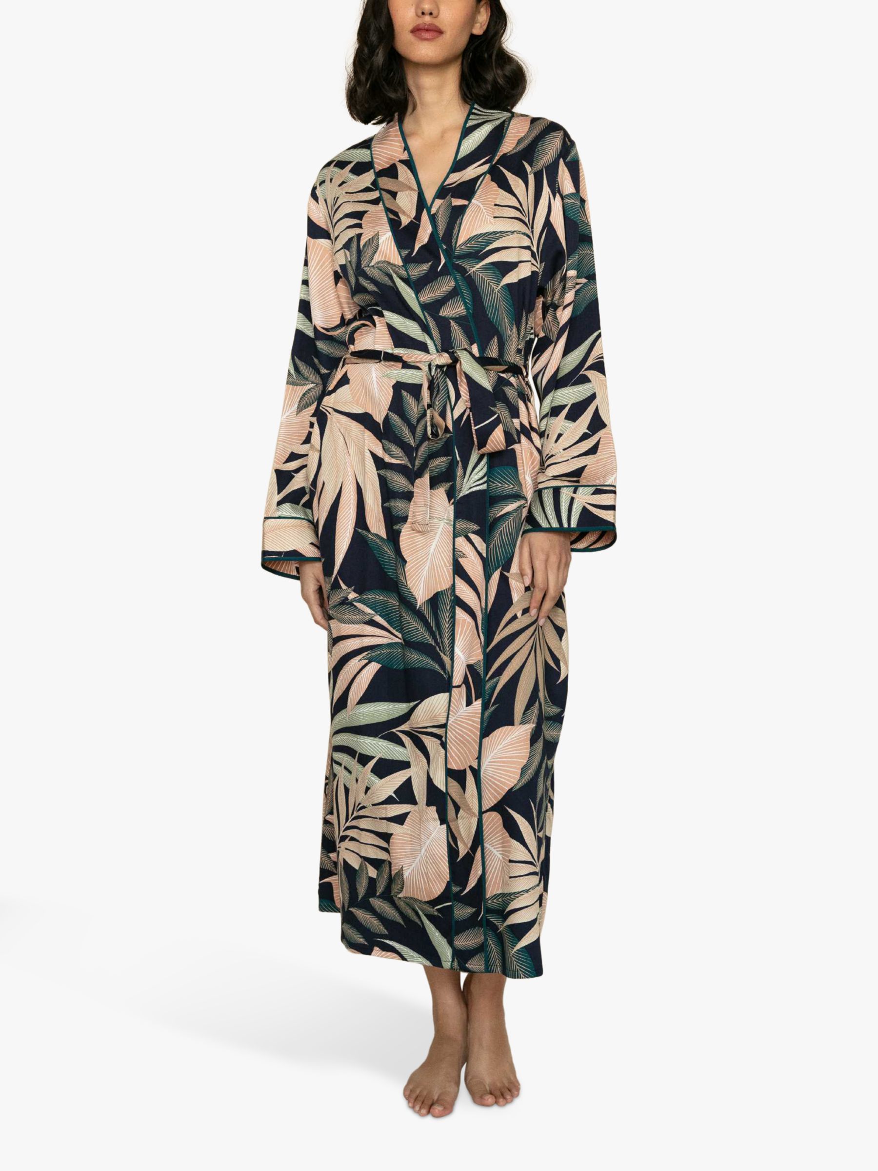 Fable & Eve Leaf Print Dressing Gown, Navy Mix at John Lewis & Partners