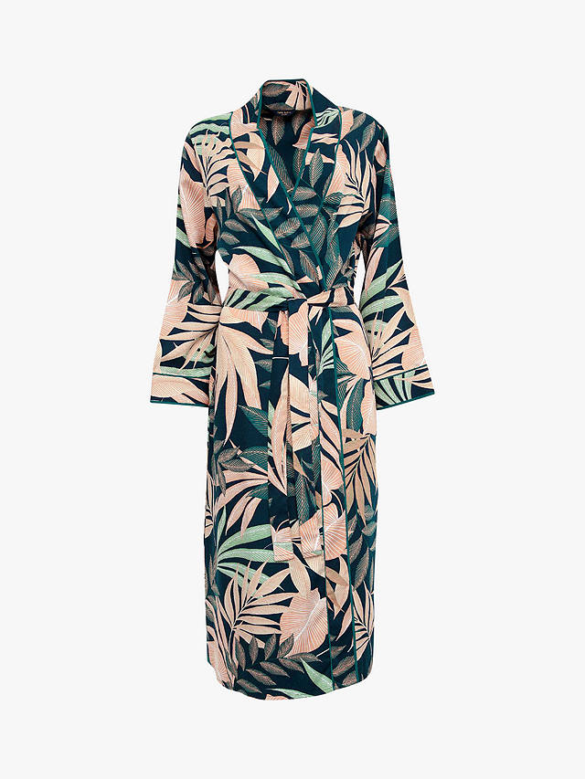 Fable & Eve Leaf Print Dressing Gown, Navy Mix