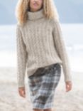 Celtic & Co. Donegal Cable Knit Roll Neck Wool Jumper, Oatmeal Fleck
