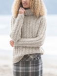 Celtic & Co. Donegal Cable Knit Roll Neck Wool Jumper, Oatmeal Fleck