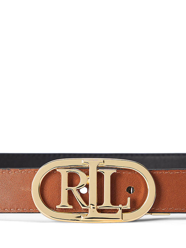Lauren Ralph Lauren Oval Reversible Leather Belt, Black/Tan