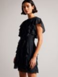 Ted Baker Dollei Ruffle Metal Ball Trim Mini Dress, Black