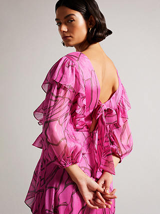 Ted Baker Victoir Abstract Print Ruffle Detail Midi Dress, Pink