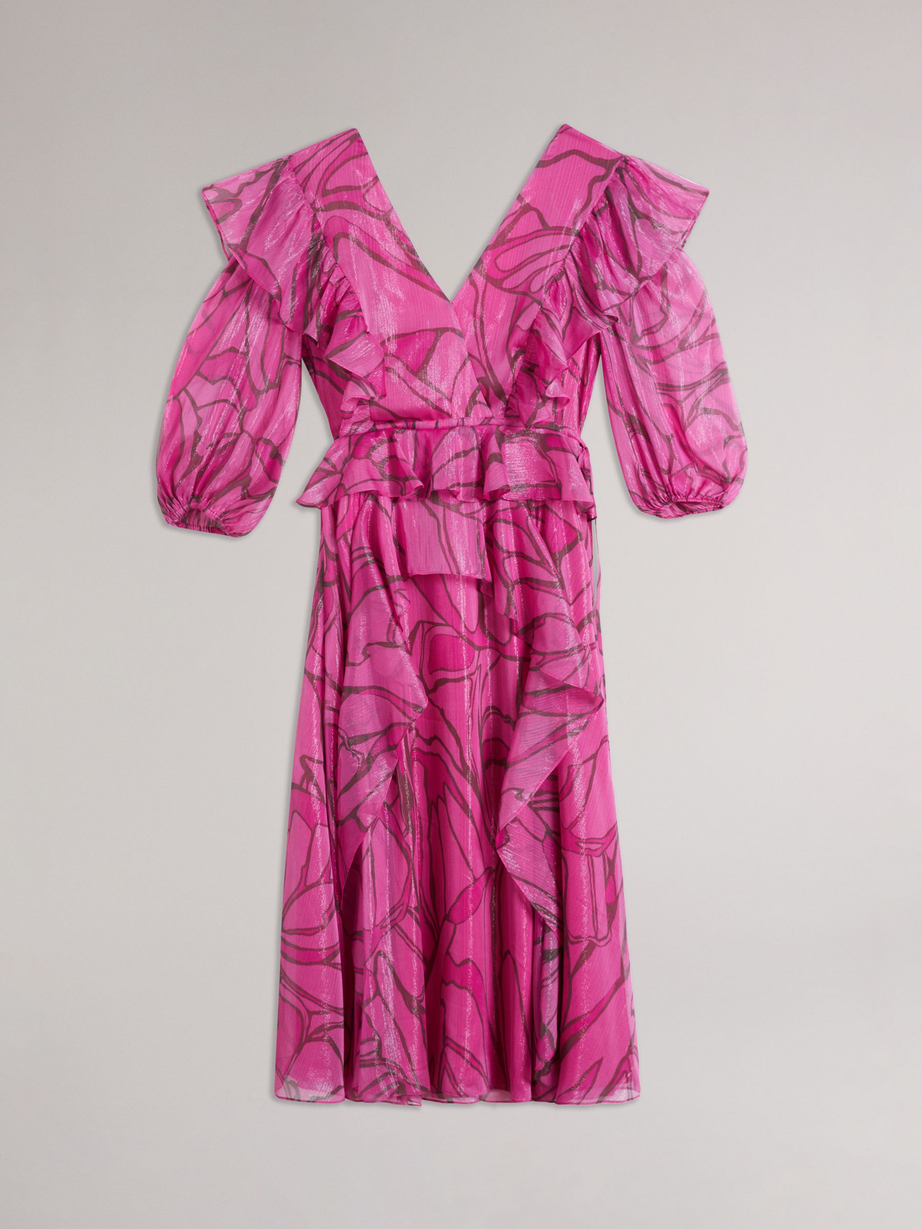 Ted Baker Victoir Abstract Print Ruffle Detail Midi Dress, Pink at John ...