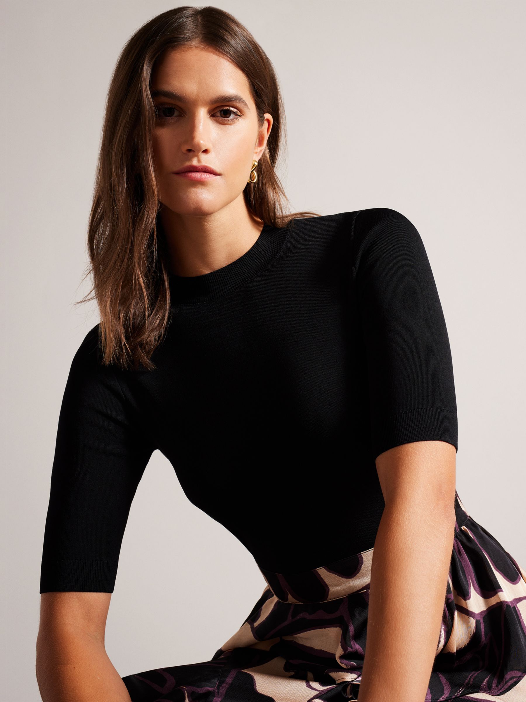 Buy Ted Baker Serepha Fitted Knit Bodice Ruffle Skirt Dress, Black Online at johnlewis.com