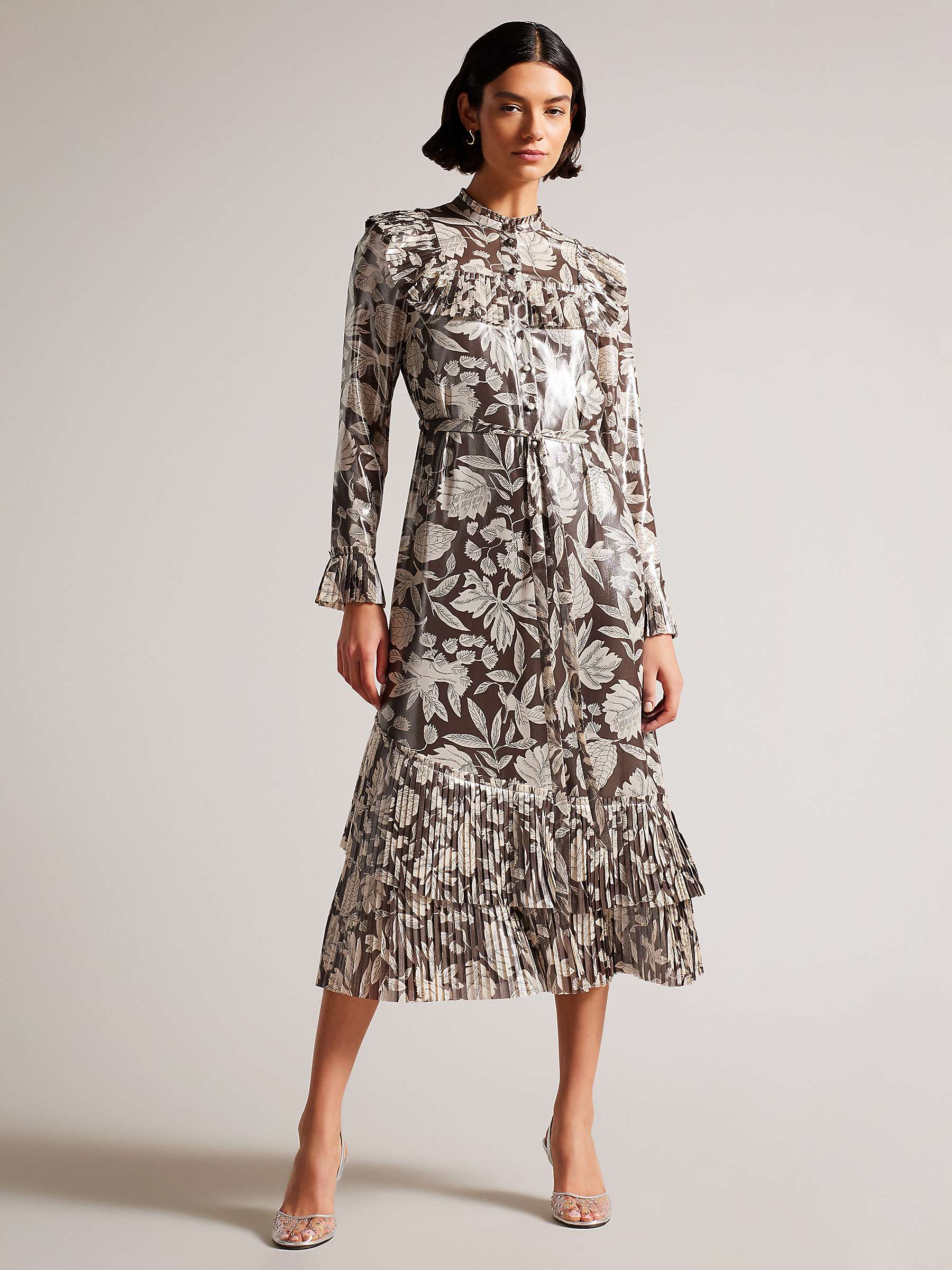 Buy Ted Baker Vikkci Floral Print Midi Shirt Dress, Dark Brown Online at johnlewis.com