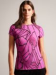 Ted Baker Kcarlia Abstract Print Fitted T-Shirt, Bright Pink