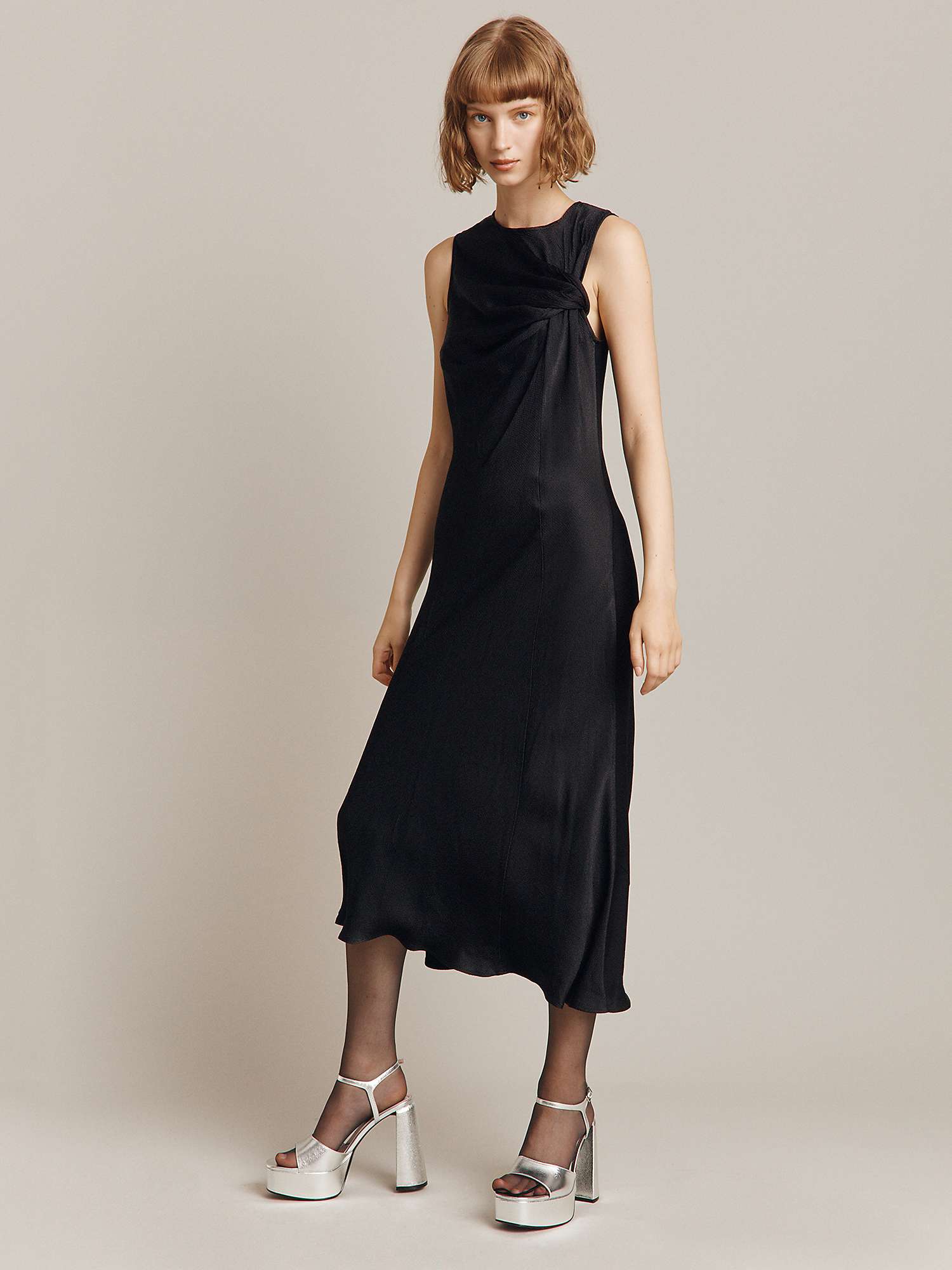 Buy Ghost Naomi Midi Satin Dress, Black Online at johnlewis.com