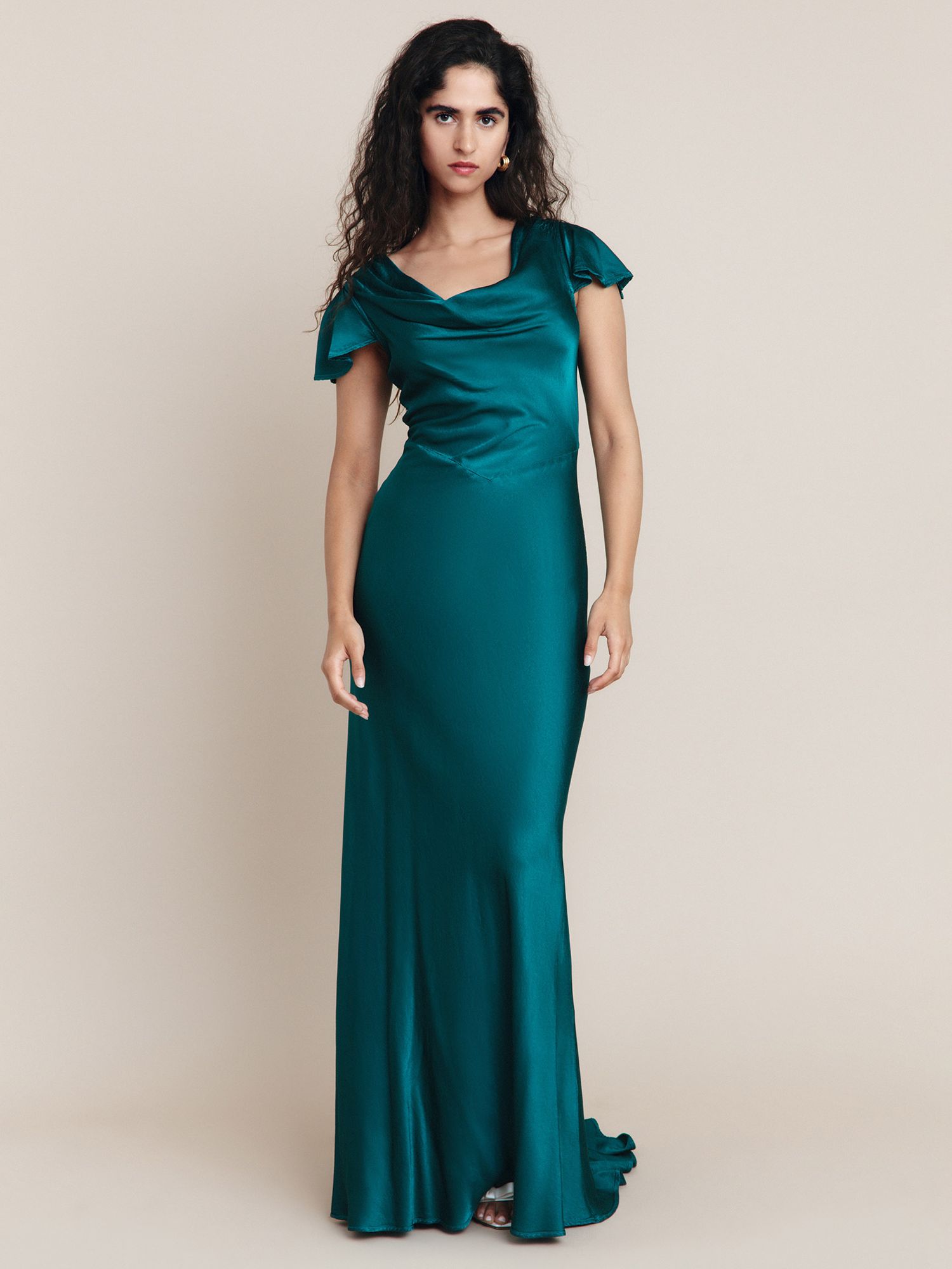 Ghost Ava Satin Dress, Emerald at John Lewis & Partners