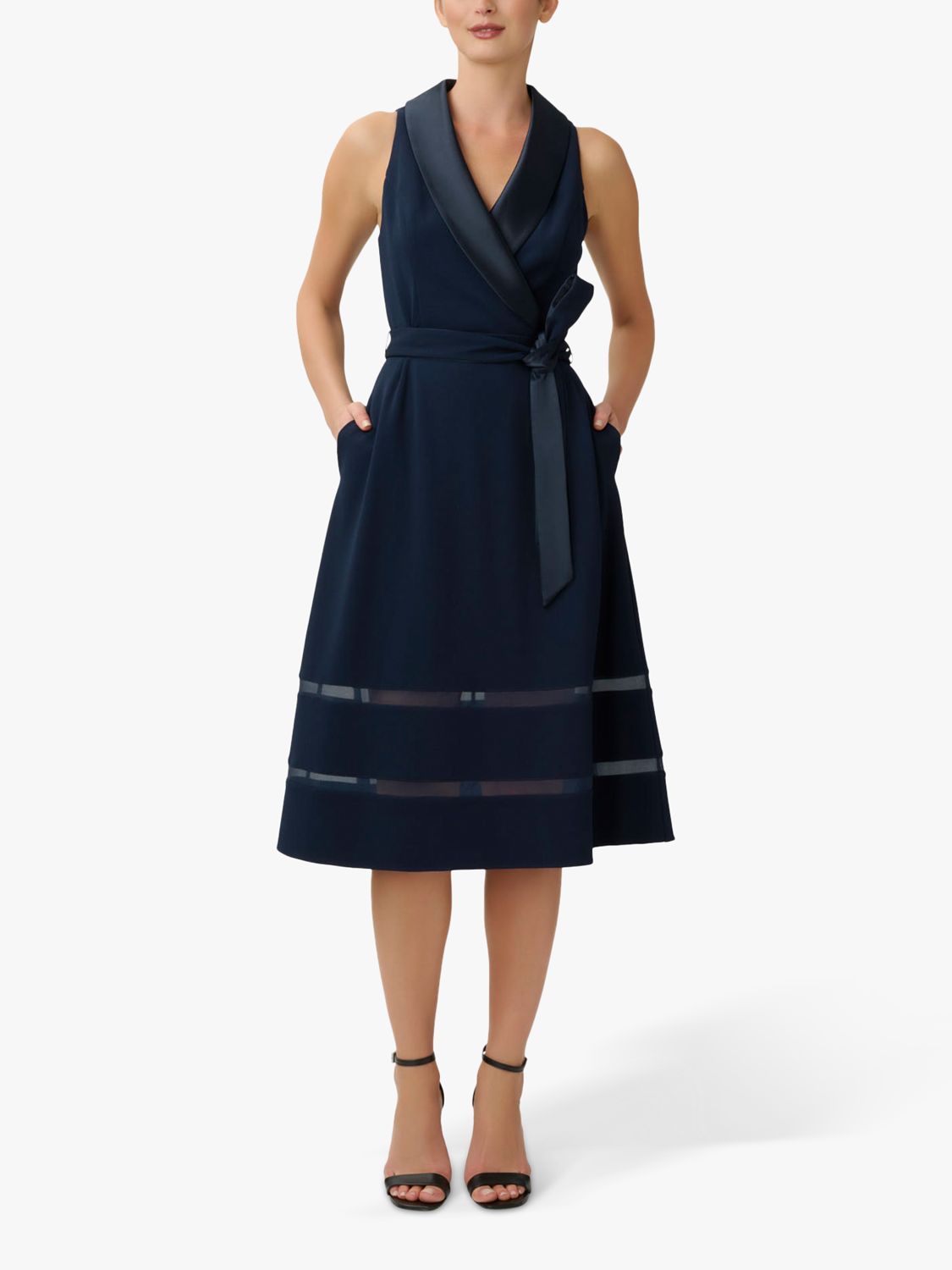 Adrianna Papell Flared Crepe Dress Midnight 6