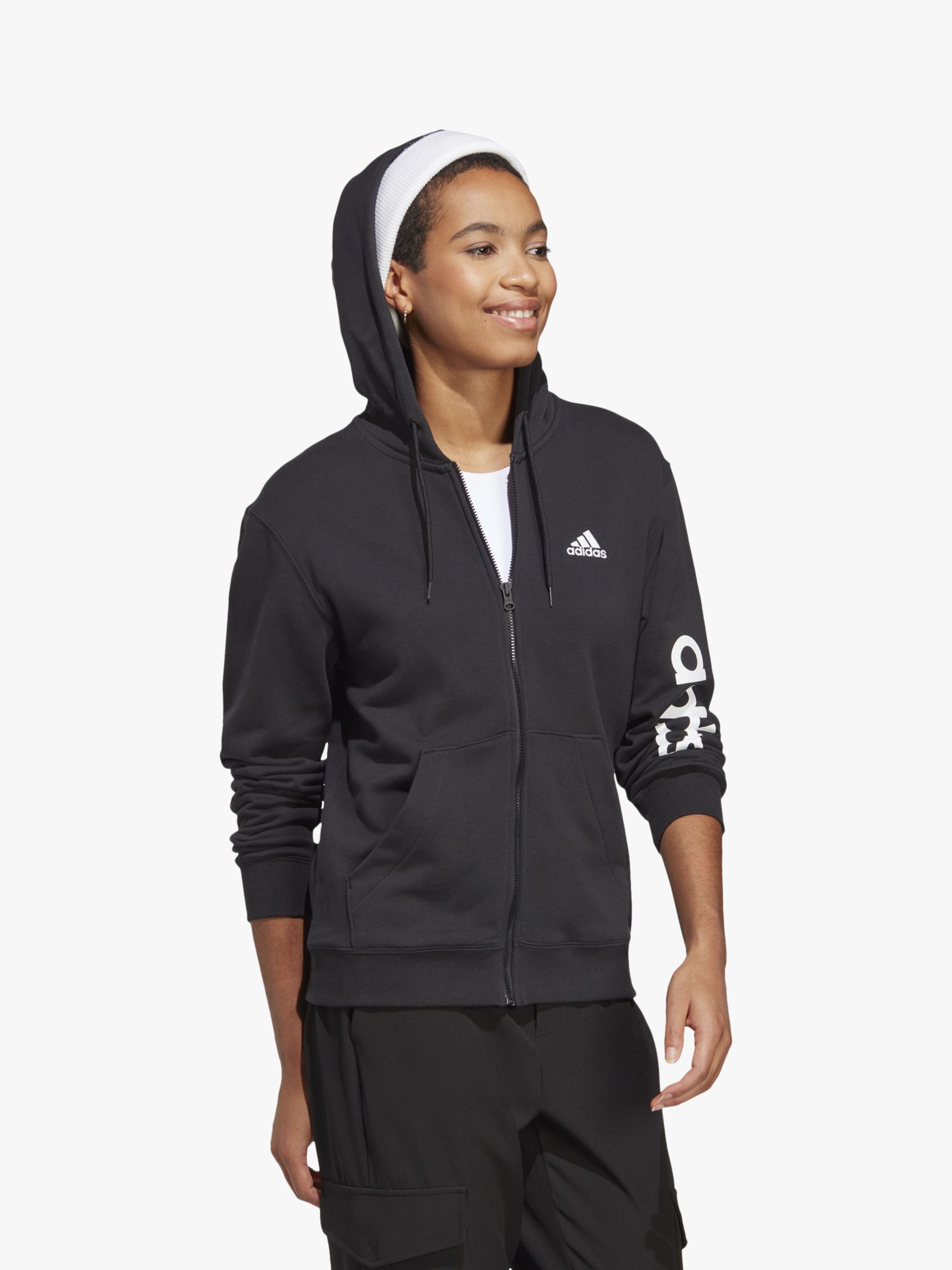 adidas Essentials Linear Full-Zip French Terry Hoodie at John Lewis ...