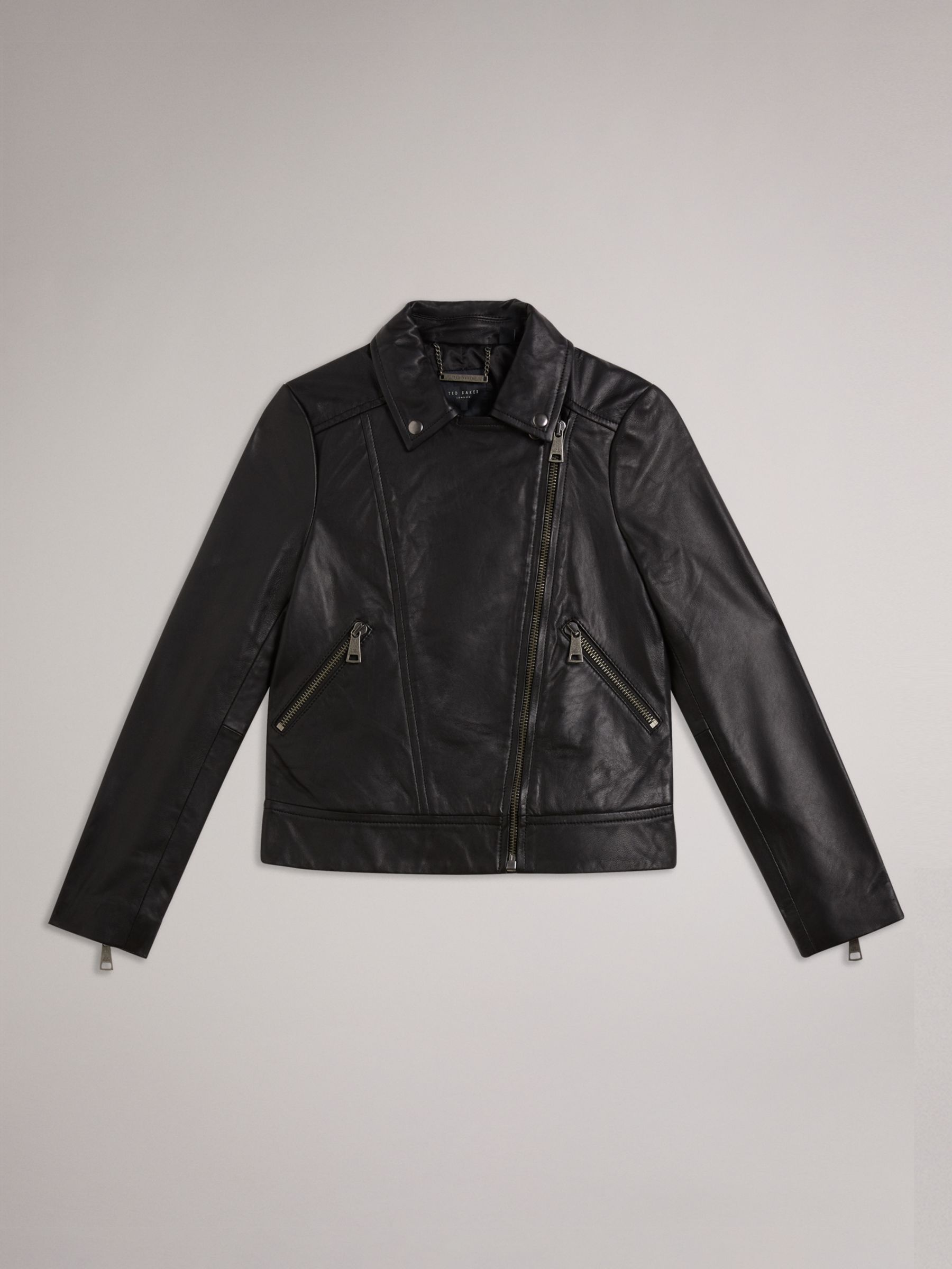 Ted Baker Ellaar Biker Leather Jacket, Black at John Lewis & Partners